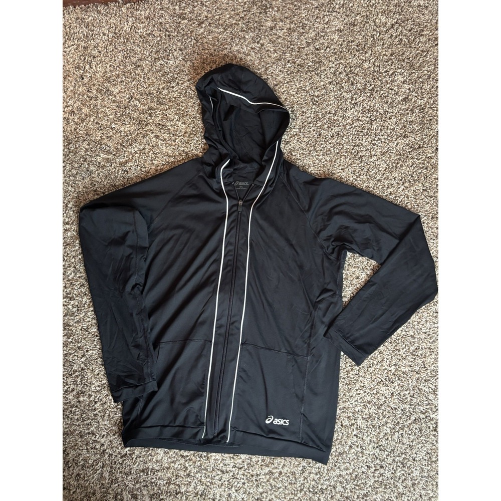 Asics Full Zip Women's Black Long Sleeve Running Hooded Jacket Size 2XL